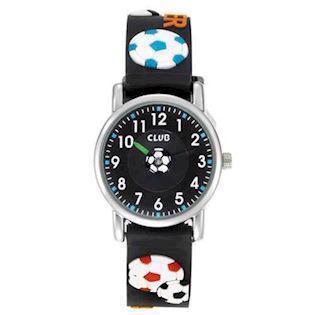 Club drenge fodbold ur med sort urskive og klarer hvide tal